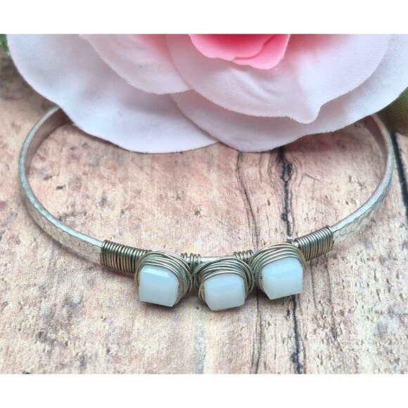 Cute Artisan Made Silver Tone Bangle Cuff Bracelet Wire Wrapped Hammered - Picture 2 of 9
